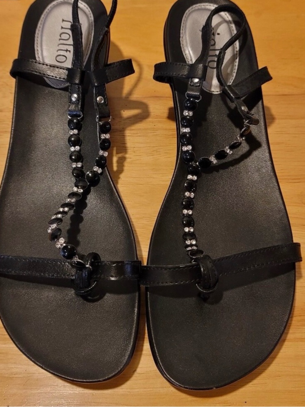 Rialto Black T-Strap Beaded Women's Sandals
